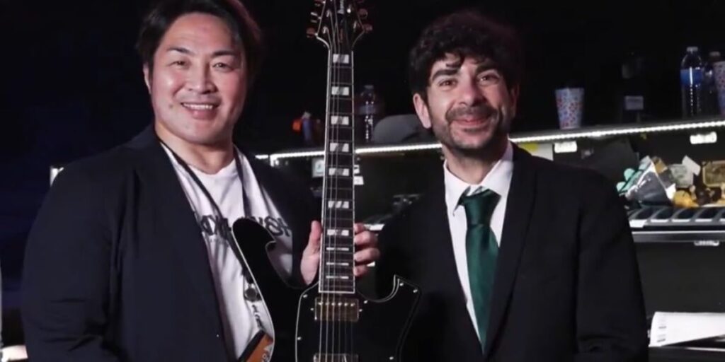Tony Khan Presents Hiroshi Tanahashi With Custom Guitar at Forbidden Door